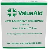 Value Aid Low Adherent Dressing Pads 7.5cm x 7.5cm Box of 25
