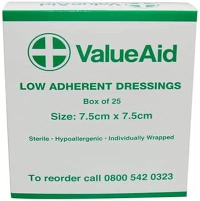 Value Aid Low Adherent Dressing Pads 7.5cm x 7.5cm Box of 25