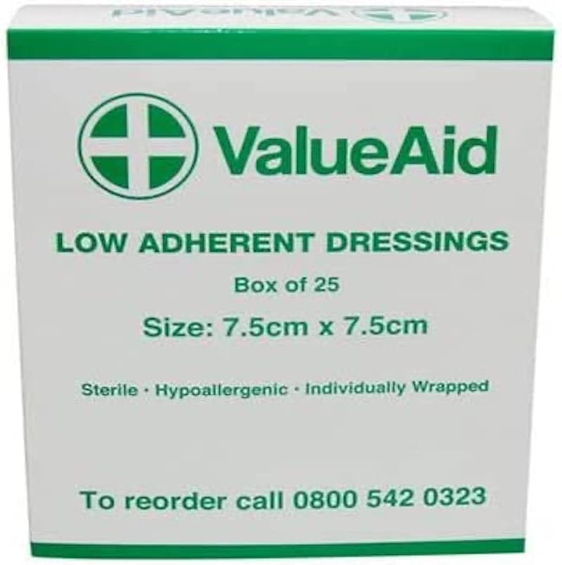 Value Aid Low Adherent Dressing Pads 7.5cm x 7.5cm Box of 25
