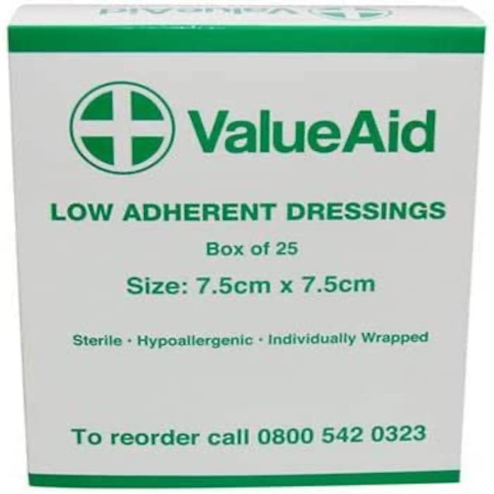 Value Aid Low Adherent Dressing Pads - 7.5cm x 7.5cm - Box of 25