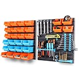 HORUSDY 44-Piece Garage Storage System Racks, Wall Mounted, Peg Board Hook and Panel Set, Tools parts and Craft Organizer Storage Racks (44-Piece)