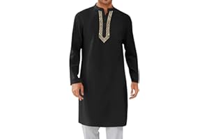 Men's Kaftan Thobe Long Sleeve Button Up Robe Muslim Mens Robe for Eid Mens Kaftan Thobe