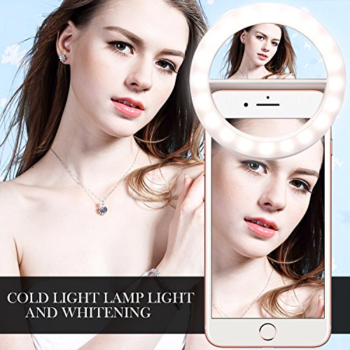 Selfie Ring Light [Rechargeable Battery] Selfie LED Light With Makeup Mirror 40 LED [Warm &White] Lighting for Phone Camera Photography, Live Streaming, Video-White - Thumbnail 6