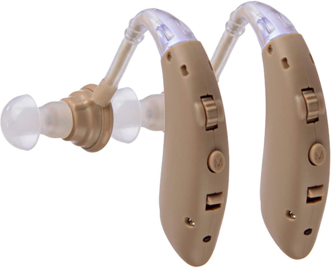 Hearing Amplifier Aid Rechargeable Digital Personal Sound Amplifier Devices PSAP for Seniors,Behind The Ear,BTE,TV,2-Pack (Fleshcolor)