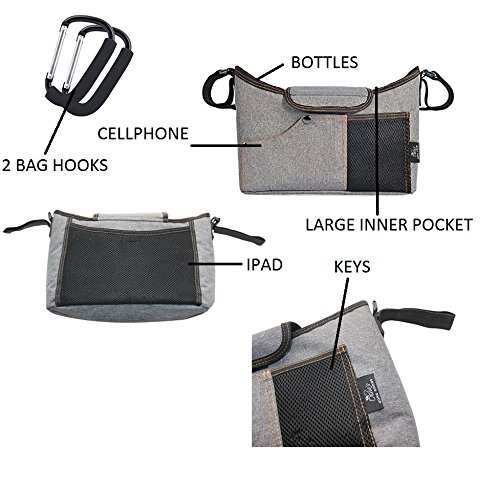 OLIVIA & AIDEN Stroller Bag Set –Universal Fit Durable Multi Pocket Stroller Organizer Bag and 2 Stroller Carry Hooks - Stroller Accessory Set - Thumbnail 2