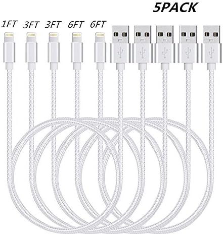 iPhone Cable, 5Pack 1FT 3FT 3FT 6FT 6FT Nylon Braided Lightning Cable to USB Charging Cable Charger Cord for iPhoneX /iPhone 8/8 Plus iPhone 7/7 Plus/6/6 Plus/6s/6s Plus/5/5s/5c/SE and more -Cable
