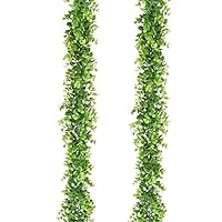 DearHouse Faux Eucalyptus Garland Plant, 2 Pack Artificial Vines Hanging Eucalyptus Leaves Greenery Garland for Wedding Backdrop Arch Wall Decor, 6 Feet/pcs UV Protected Indoor Outdoor