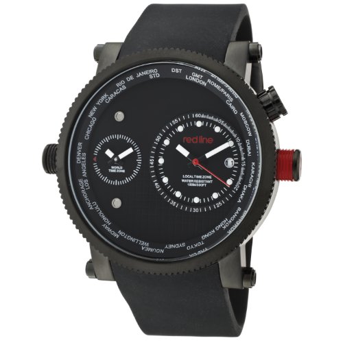 red line Men's 50037-BLK Specialist World Time Black Dial Black Silicone Watch
