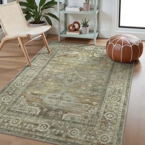 GENIMO Teppich Wohnzimmer 120X170 cm Vintage Waschbar Kupfer Braun