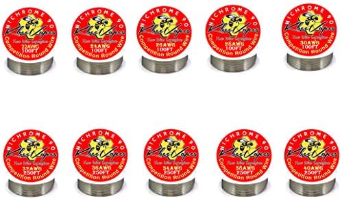 1750ft total (10pcs) of Nichrome 90 wire 100ft in 22,24,26,28,30 & 250ft in 32,34,36,38,40 Gauges