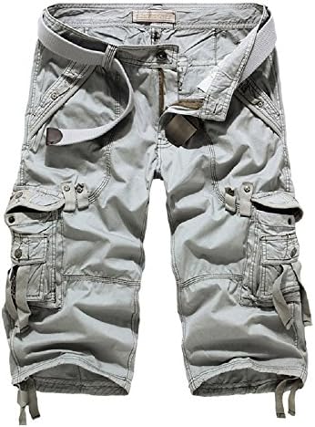 Yin Chen Mens Casual Slim Fit Cotton Solid Multi-Pocket Cargo Shorts,2-white Grey,Size 30