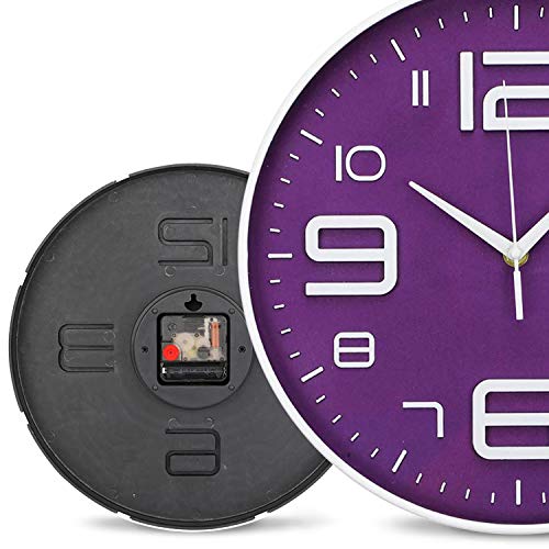 LONBUYS Purple 12 Inch Wall Clock Silent No Ticking Quartz Clock