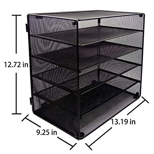 GDinDinFan Mesh Desk Organizer File Paper Documents Letter Tray with 5 Stackable Sorter,Black