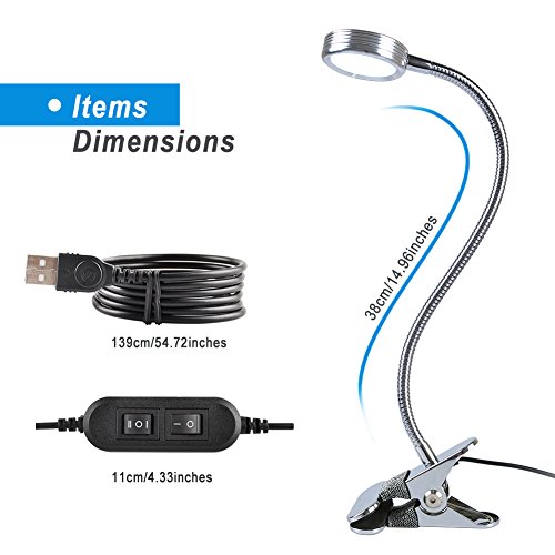 LEPOWER Clip on Light / Clip on Lamp/ Light Color Changeable/ Night Light Clip on for Desk, Bed Headboard and Computers (Silver)
