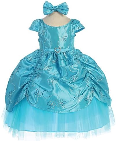 Calla Collection Baby Girls Turquoise Cinderella Embroidered Taffeta Dress 6M