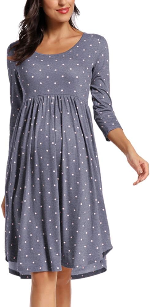 BBHoping Women’s Casual Striped Maternity Dress Short&3/4 Sleeve Knee Length Pregnancy Clothes for Baby Shower