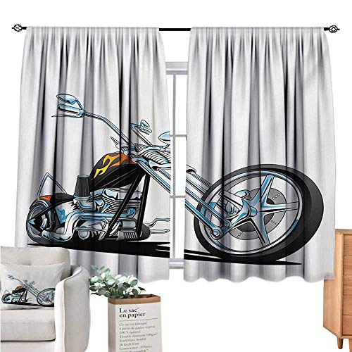 Warm Family Manly Curtains for bedroo American Chopper Motorcycle Competitions Tough Wild Cool Sport Charcoal Grey White Pale Blue soundproof Curtain W63 x L45
