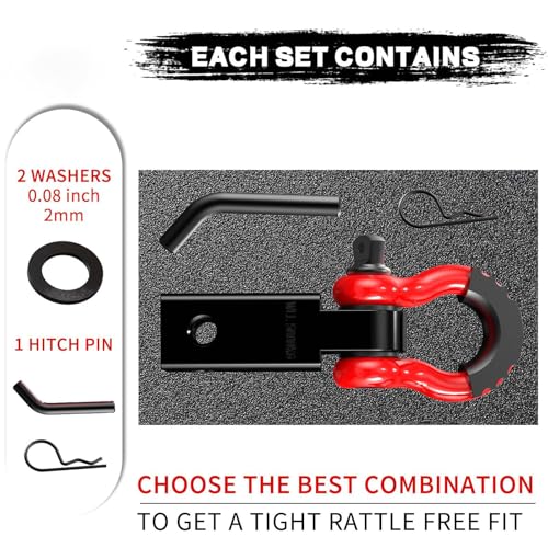 Tow Hitch Receiver 2", 45,000 lbs Break Strength Shackle Hitch with 5/8" Screw Pin, 3/4" Shackle, Red & Black Towing Accessories for Vehicle, Trailer & Off-Road Recovery