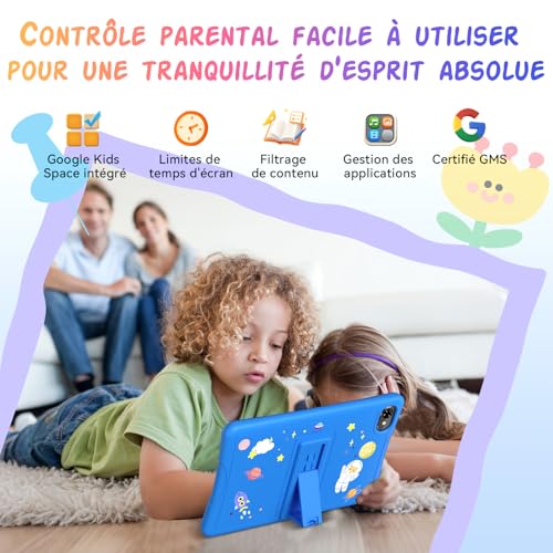 10 Inch Android 16 Tablet for Children 3-14 Years Educative, 16GB (4+12) RAM + 64GB ROM/2TB TF, Parental Control, GMS, 5000mAh, WiFi6, 4 Year Warranty, Tablet with Stylus, Blue