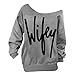 Begonia.K Women's Wifey Shirt Letter Print Off The Shoulder Slouchy Pullovers, Grey, Medium