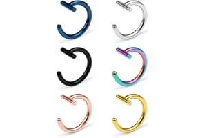 Ruifan 14G T Shaped Stainless Steel Gothic Clip on Non piercing Double Fake Cuff Lip Nose Ring Septum Hoop Women Men 6pcs