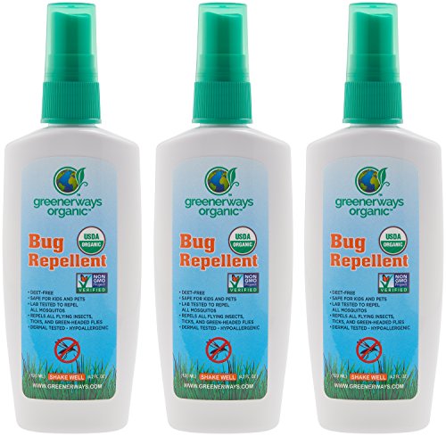 GREENERWAYS ORGANIC Insect Repellent, Premium, USDA Organic, Non-GMO, Natural, Mosquito-Repellent, Bug-Repellant, Best Natural Bug Spray, Travel Bug Repellent, Bug Spray 3-PACK (3) 4OZ - MSRP $29.97