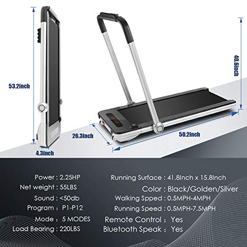 FUNMILY 2 in 1 Under Desk Folding Treadmill, 2.25HP Walking Jogging