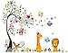 DEKOSH Kids Jungle Theme Peel and Stick Wall Decal, Colorful Owl Giraffe Lion Tree Decorative Unisex Sticker for Children Bedroom, Nursery, Playroom Mural