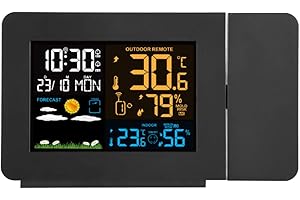 Projection Alarm Clock for Bedrooms,Atomic Projector Digital Clock with Indoor Outdoor Temperature Display, Dual Alarms, Colo