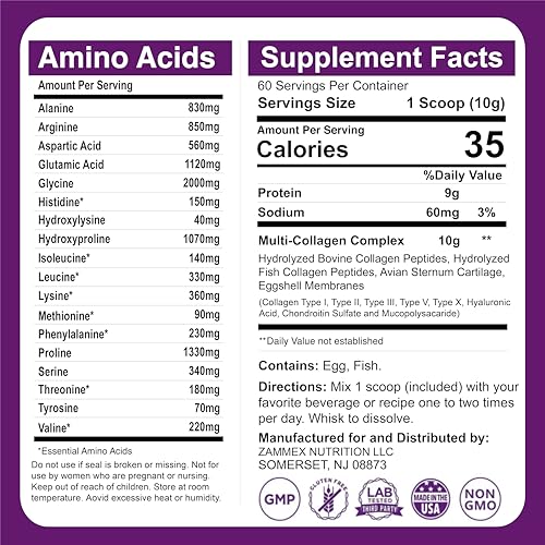 Zammex Multi Collagen Peptides, 5 Types of Hydrolyzed Collagen
