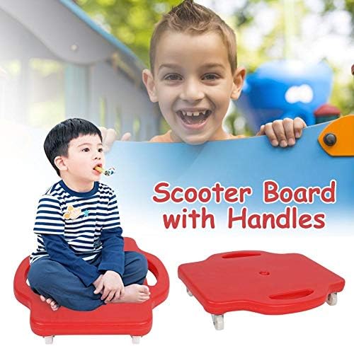 Plastic Scooter Board with Safety Handles Handled Scooter Seat with Swivel Casters for Children Physical Education Class or Home Use