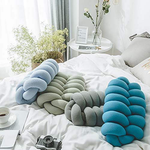 PinShang Soft Solid Color Knotted Throw Pillow with Filler for Sofa Office Rest Leather Pink Large - Thumbnail 4