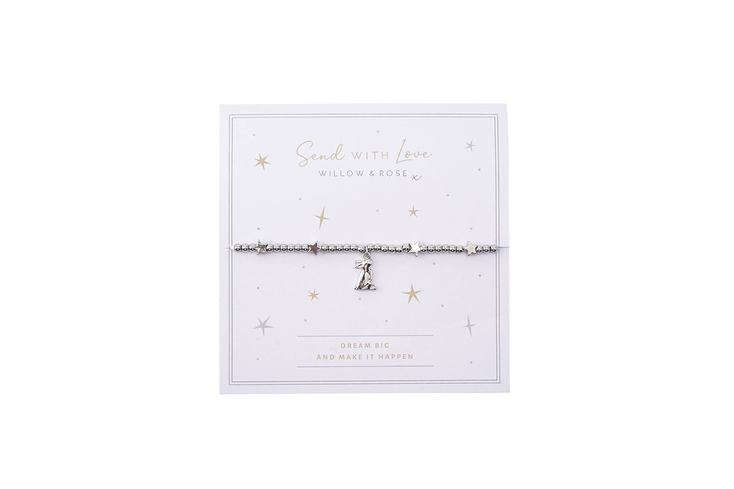 CGB Giftware Beaded Bunny Rabbit and Star Bracelet |’Dream Big and Make It Happen’ | Silver | Gift Card | Send With Love collection Item No. GB06345