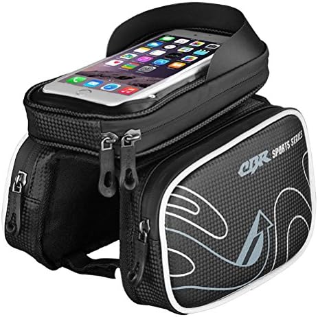 Bicycle Top Tube Phone Bag for 5"-6"Screen Size-Bilateral Bundle Waterproof Bike Storage Bag Handlebar Bag(Black)