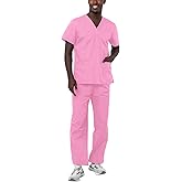 Adar Durable Unisex Scrubs Set - Classic V-Neck Scrub Top & Drawstring Scrub Pants For Men & Women