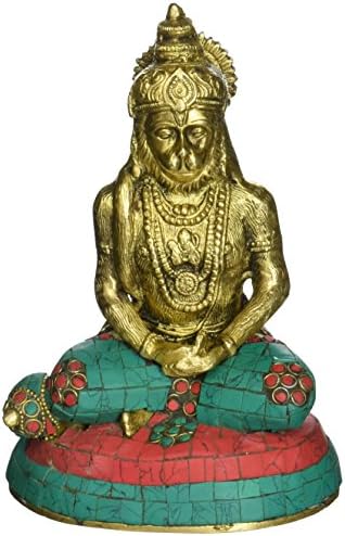 Solid Brass Lord Hanuman / Maruthi /Anjaneya / Bajrangbali / Monkey god Statue Idol, Decorative Hindu Religious Gift and Home Decor from India (Height 7.5" /Ovel Base 5.23.5")