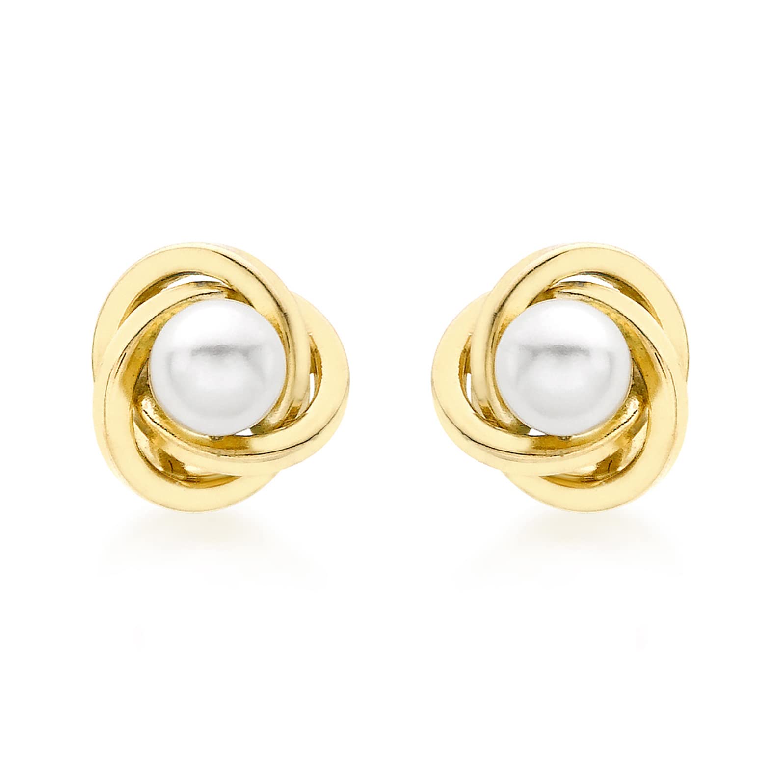CARISSIMA Women's 18ct Yellow Gold 9mm Knot and Pearl Stud Earrings