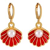 Sea Shell Pearl Hoop Earrings for Women Boho Beach Simple Delicate Hoop Earrings Women Gold Huggie Hoop Earrings Jewelry