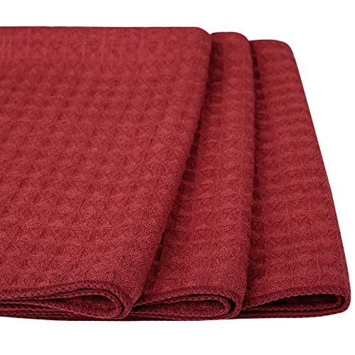 Lifaith Microfiber Thick Waffle Weave Kitchen Towels Dish Cloth 3 Pack 16inch X 19inch Red