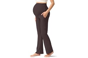 CUXFLS Women's Maternity Leggings Over The Belly Pregnancy with Pockets Yoga Pants Active Wear Tights Pants Workout