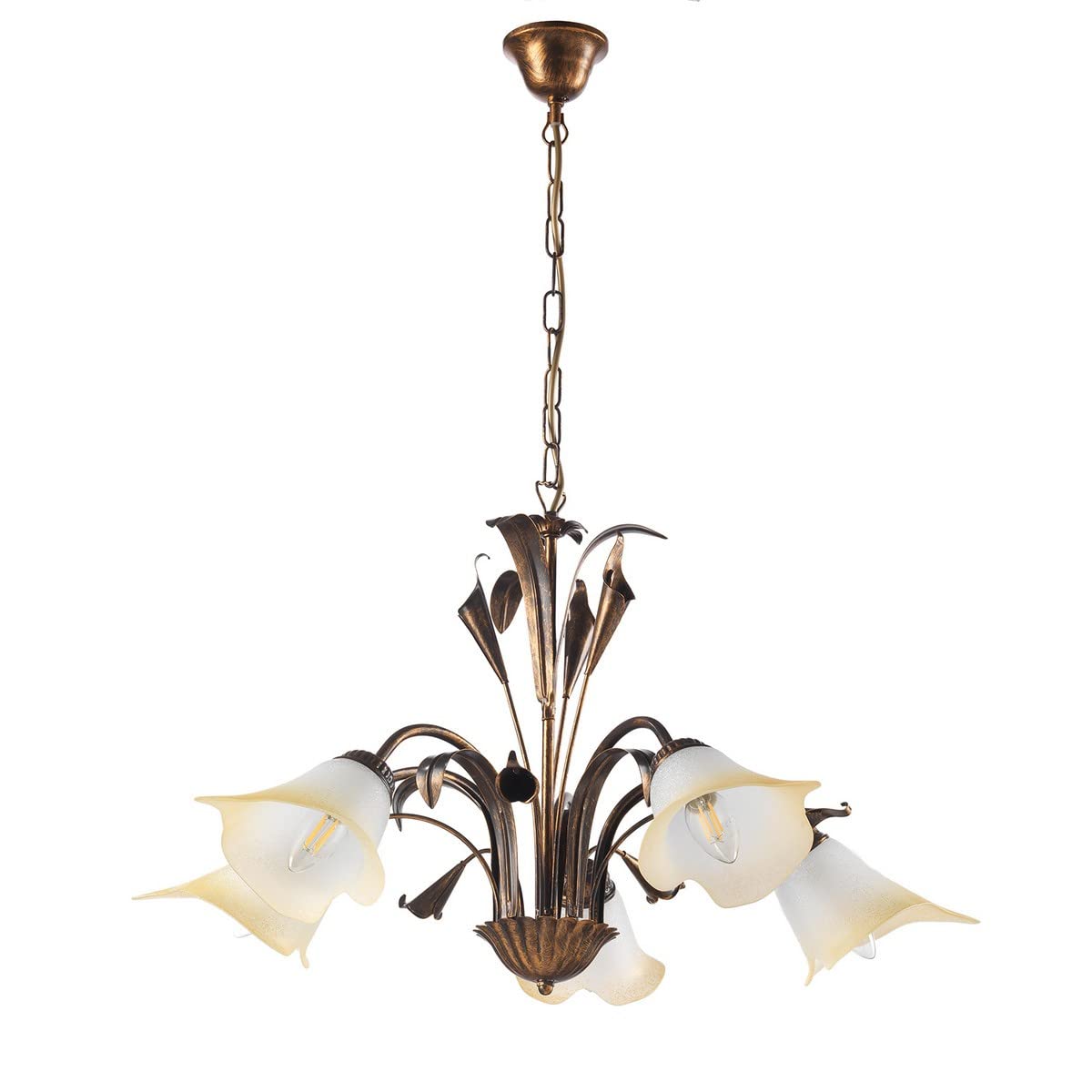 ONLI Classic Style 5 Lights Chandelier in Brown Metal Brushed Gold, Glass, Bronze