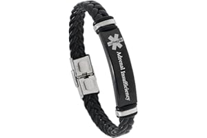 ZKXXJ Free Engraving Custom Medical Alert ID Bracelet for Men Women - Laser Engraved Medical Leather Wristband Sos Emergency Identification Bracelets Healthy ICE Allergy Bracelet for Him Her