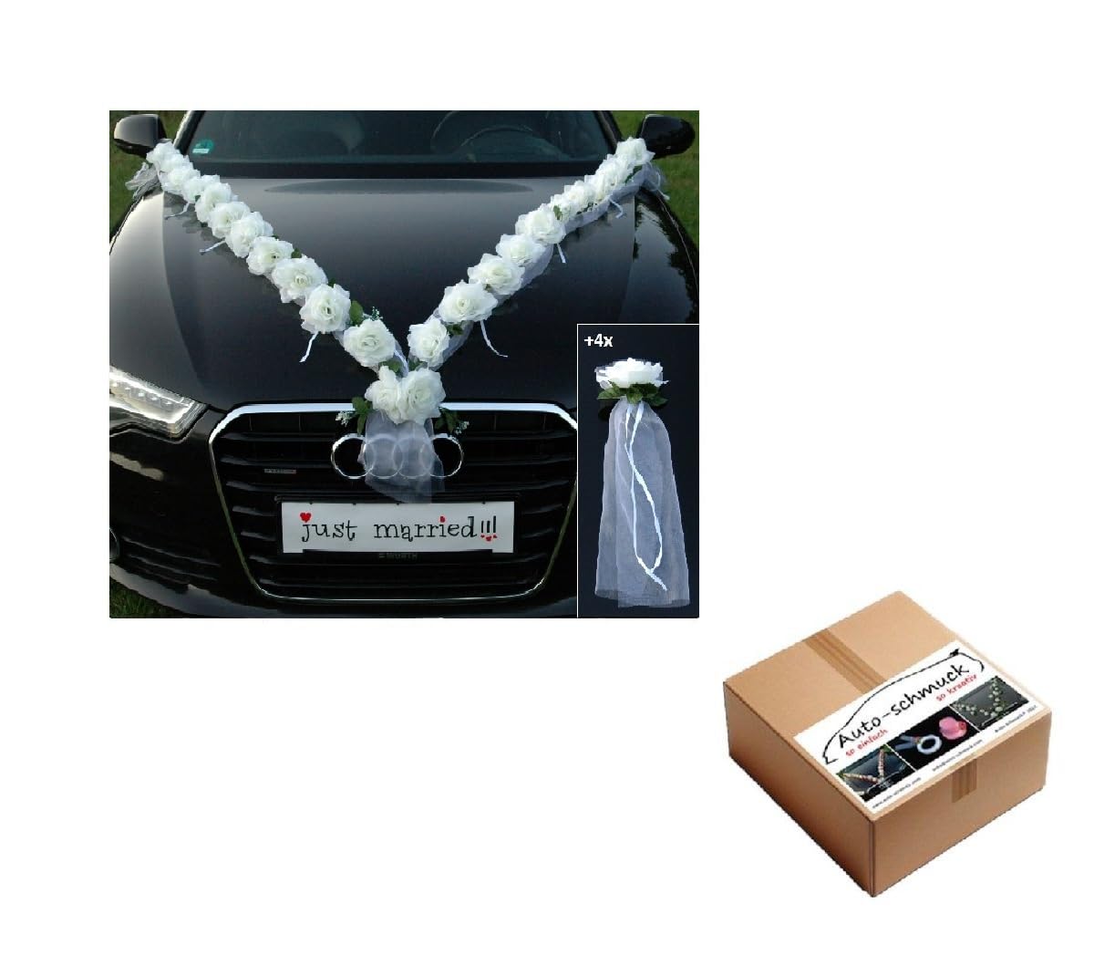 Autoschmuck Rose Garland Car Decoration, Wedding/Bridal Car Decoration, White