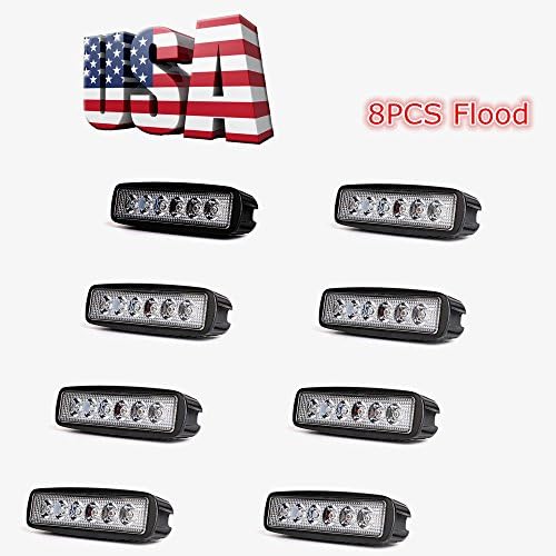 Topcarlight 8PCS 18w 6" inch Epistar Flood LED Work Light Bar Off Road 4wd Truck Jeep Boat UTE ATV SUV Vehicle Driving Car Lamp(4 Pairs)