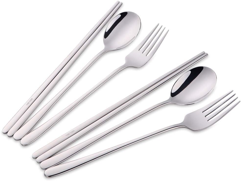 Meisha Chopsticks Spoons Forks Set 6 Pieces Silver Stainless Steel Korean Cutlery Set Sushi Dinnerware Tableware For Family Travel Restaurant Amazon Co Uk Kitchen Home
