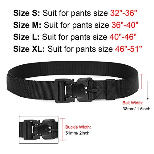 Tactical Belt with Magnetic Quick-Release Buckle Military Style Nylon Webbing Riggers Belt for Men by WHIPPY Black Small