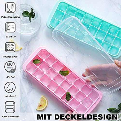 Ezilif Eiswürfelform Silikon mit Deckel 24-Fach 3er Pack, Eiswürfelformen Mit Deckel Ice Cube Tray LFGB Zertifiziert… – Bild 3