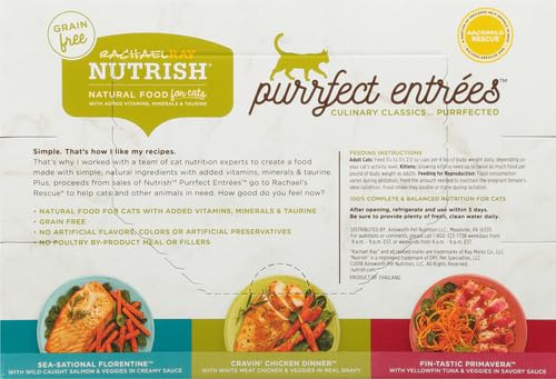 RACHAEL RAY NUTRISH PURRFECT ENTREES GRAIN FREE NATURAL WET CAT FOOD VARIETY PACK, 2.8 OUNCE (PACK OF 12)