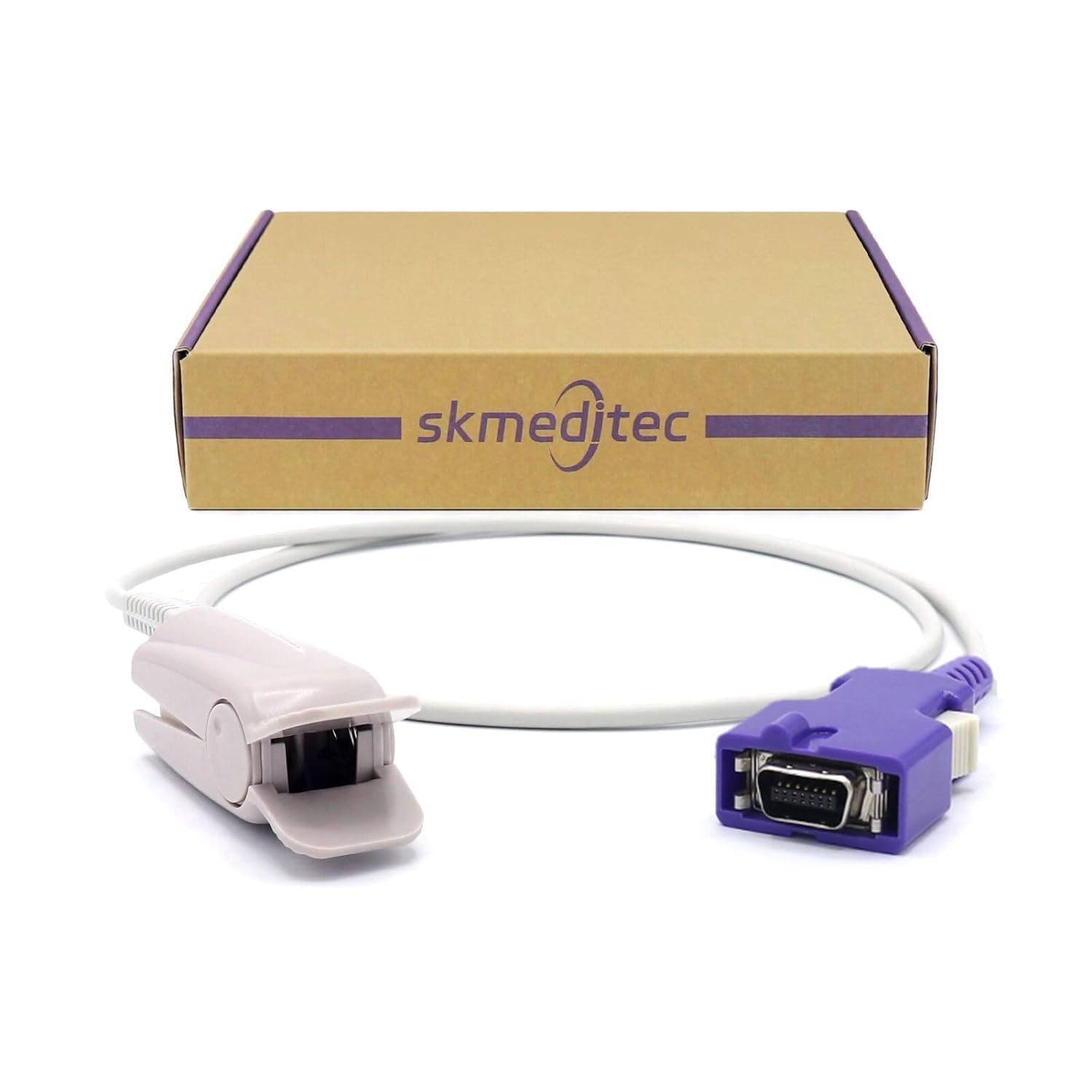 skmeditec SpO2 Sensor 9.8FT Cable with Chip Compatible with Nellcor Oximax SpO2 Module, Reusable Large Clip Probe with 14 Pins Connector, Replacement Cord