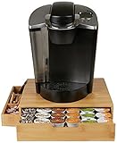 Mind Reader Bamboo 36 Capacity K-Cup Single Serve Coffee Pod Drawer with Side Condiment Caddy Organizer, Brown